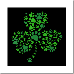 Dog Paw Irish Lucky Green Shamrock Clover St Patrick's Day Posters and Art